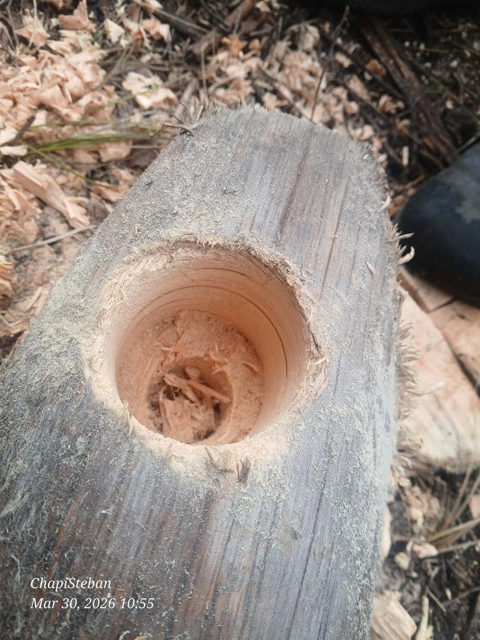 Then we bore a hole on it ... also drilling through the other side for drainage ... 