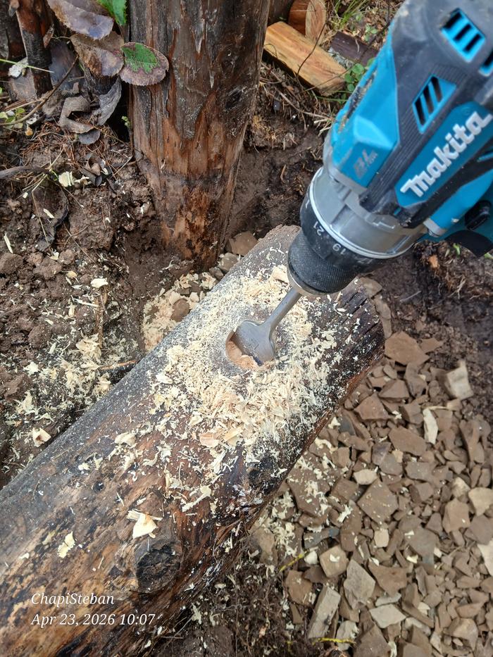Drilling out hole for wooden hinge 