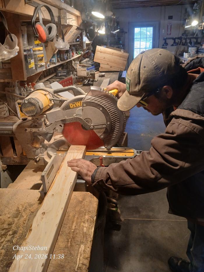 Cutting off materials to length for fire rack build 