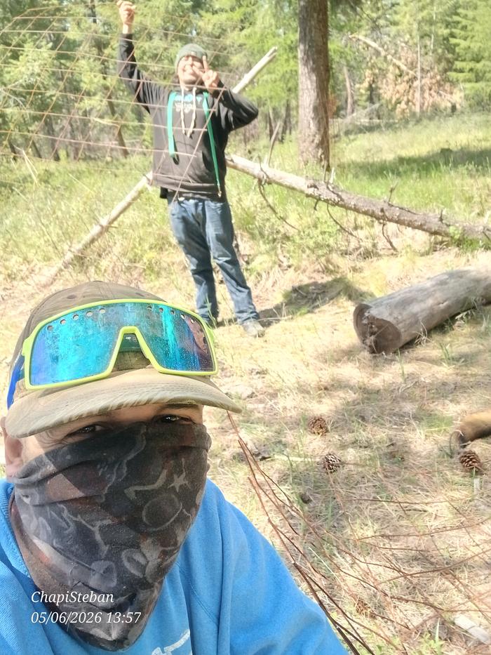 Collecting fencing from the pond 