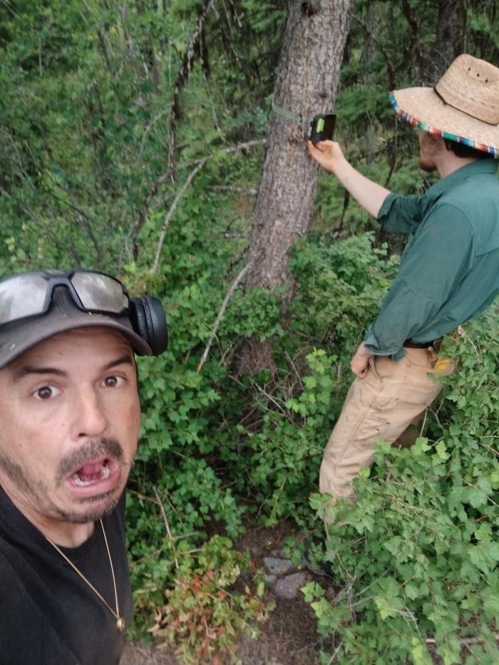 I'm just guiding Leo on maintaining the trail cams 