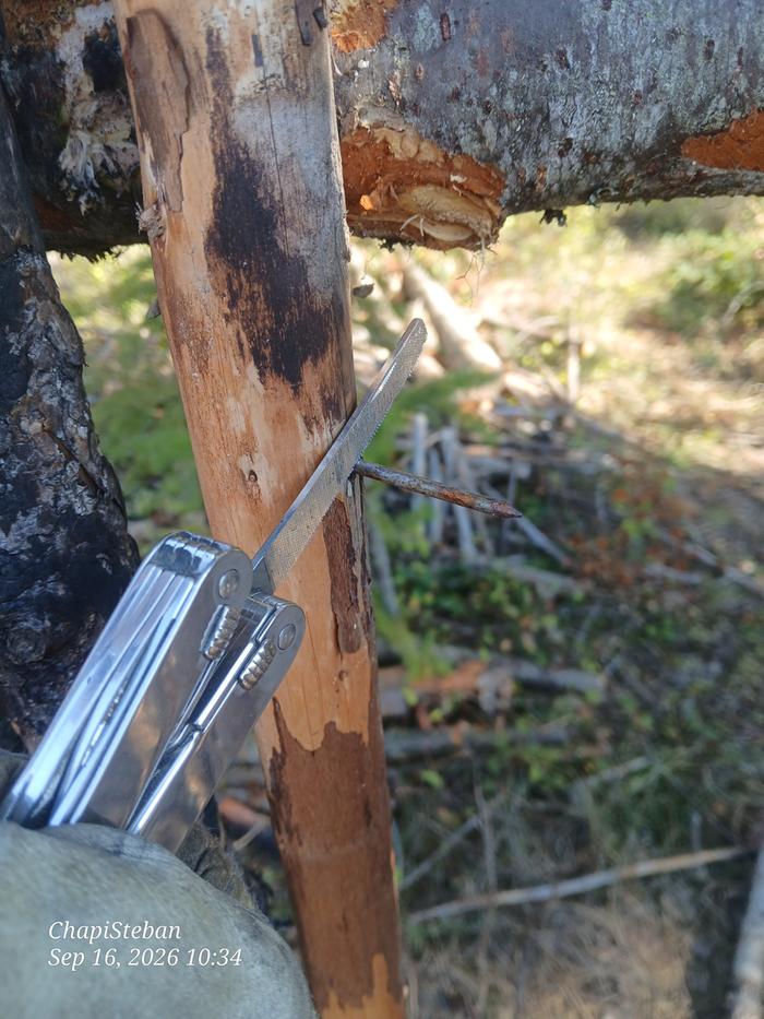 Cutting nail off the junkpole 