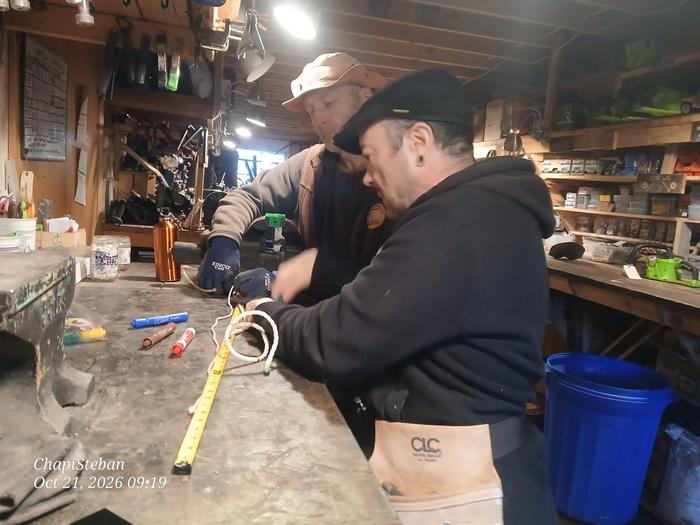 Jules marking the various circumference marks for the various pieces that Stevie and Leo needed for the house paddock project