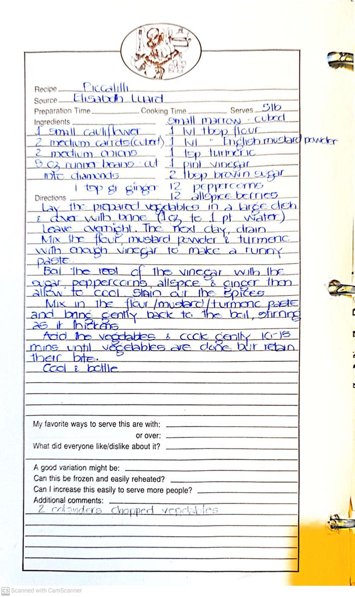 Picallili recipe scanned with cam scanner