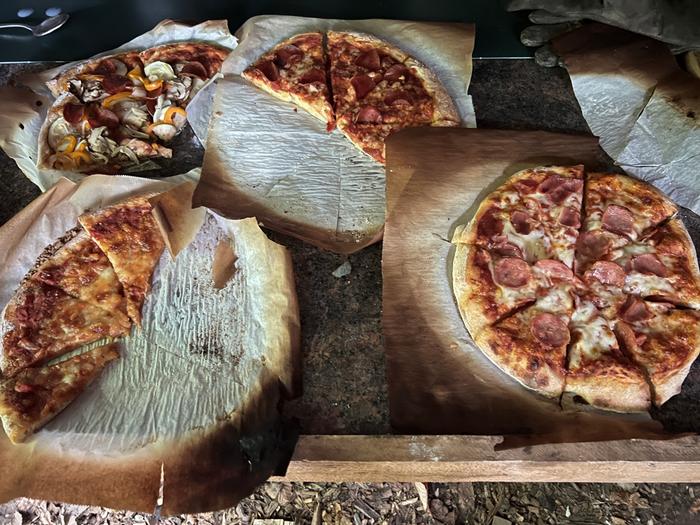 assorted half eaten home made pizza