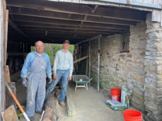 Finishing re-pointing the biggest holes before lowering the barn and returning our rented shoring posts.