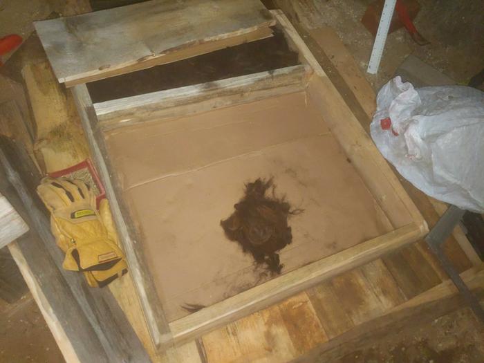 wooden door insulated with sheep wool fleece