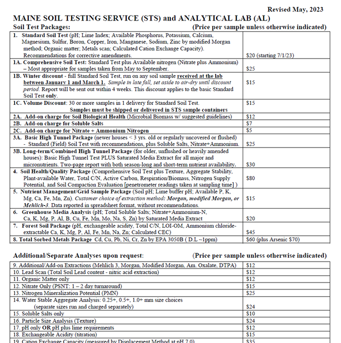 Maine soil test screenshot