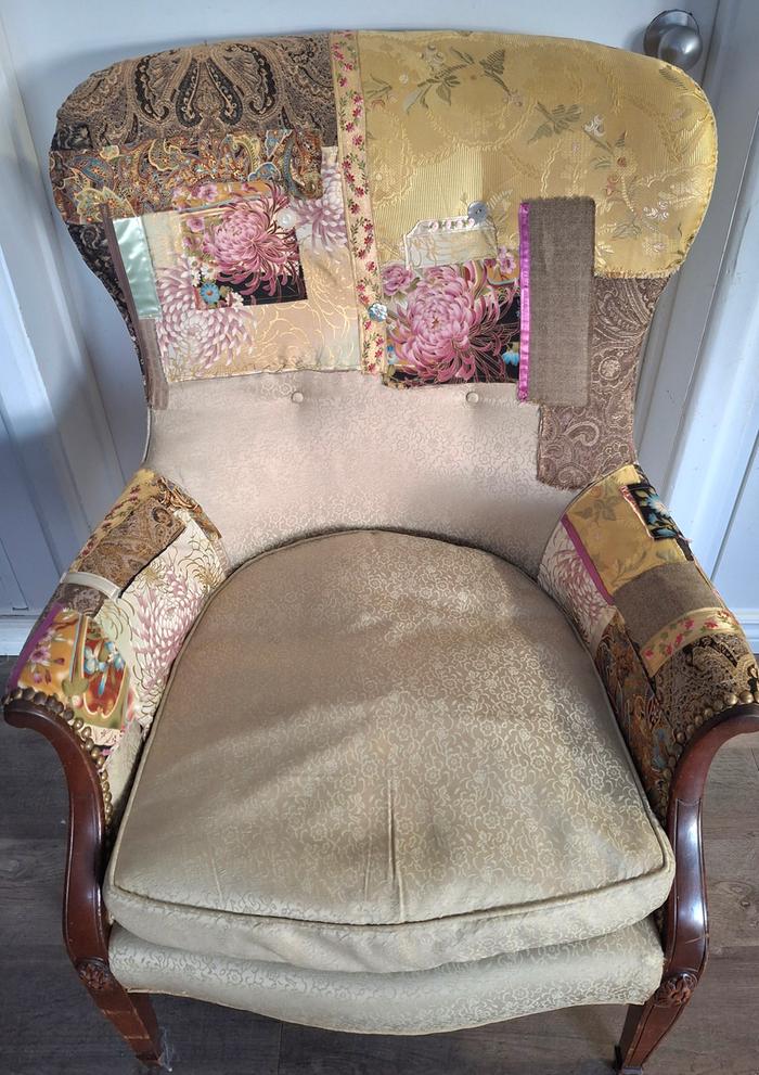 repaired with patchwork chair