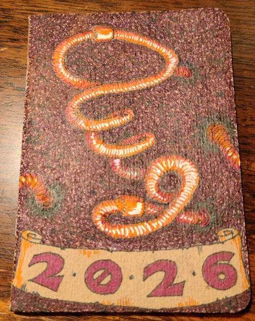 August 2026 pocket calendar, "wormy" edition