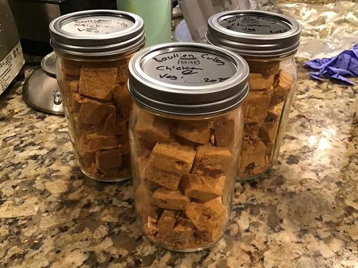 Freeze dried chicken and vegetable bouillon cubes