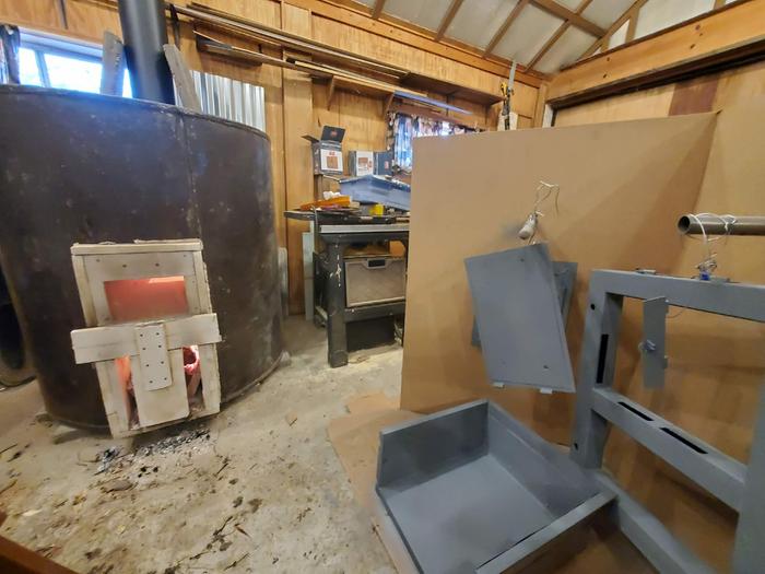 The DSR2 "Sherman Tank" shop heater was instrumental in heating the shop for work and heat-treating various parts of the build.
