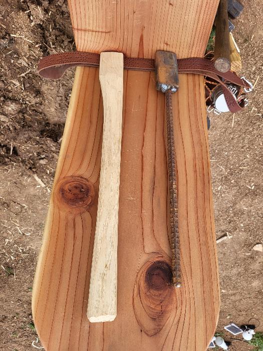 The base set of materials -- railroad top cap and rough shaped ash handle.