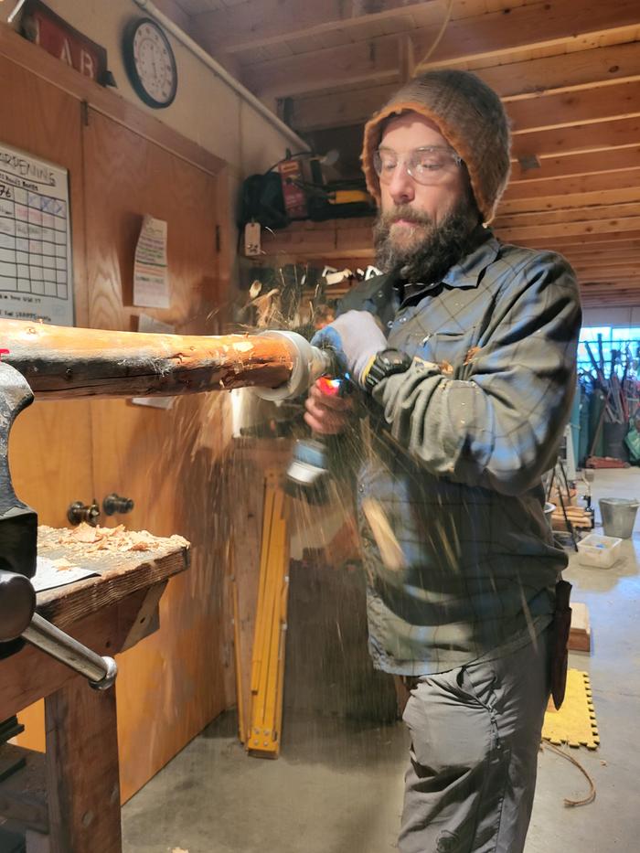 Tenons go on the roundwood...