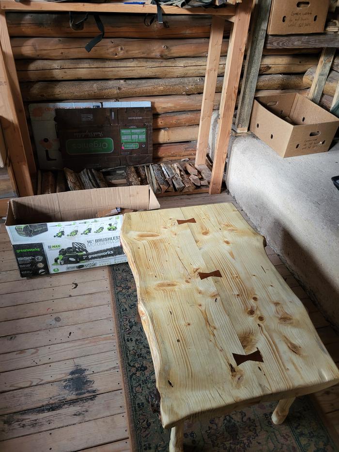 Cardboard prepped in Cooper Cabin - Who made that beautiful coffee table??