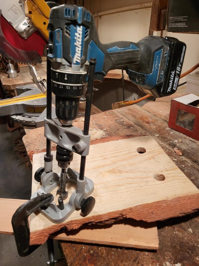 Cutting the holes for the legs -- aimed for about a 10-15 degree angle from perpendicular