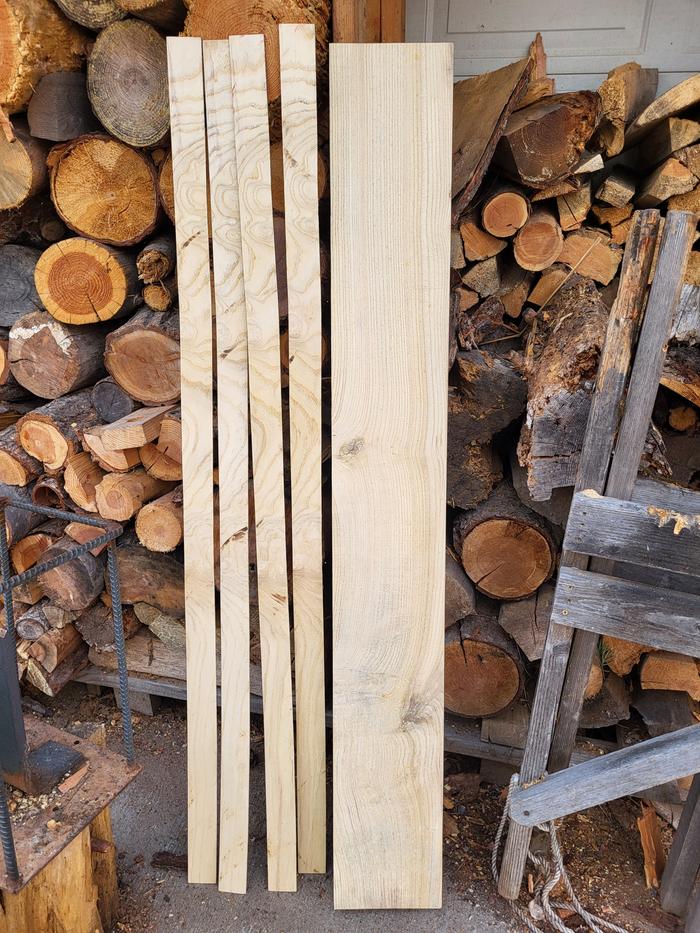 I cut it to length and then to width, made four ~3/16" thick vaneer planks for Stephen too.