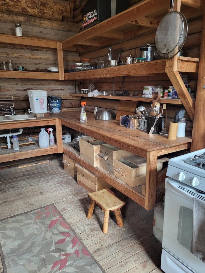 The step stool I made last weekend in its proper spot at Cooper Cabin.