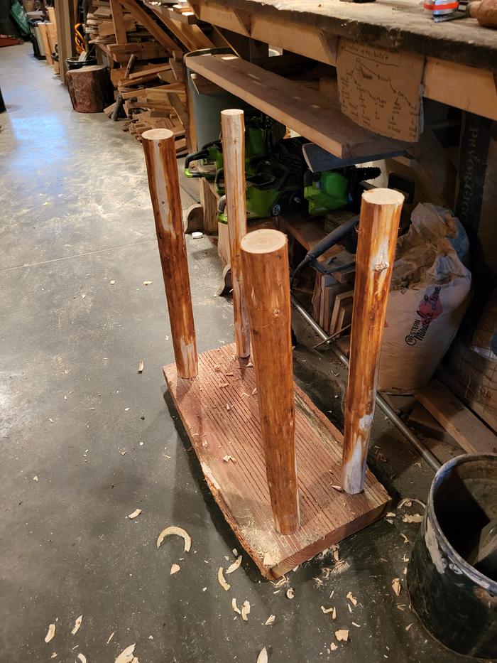 Test fitting legs into table top... cross brace mortises will be cut tomorrow as well as pinning it together.