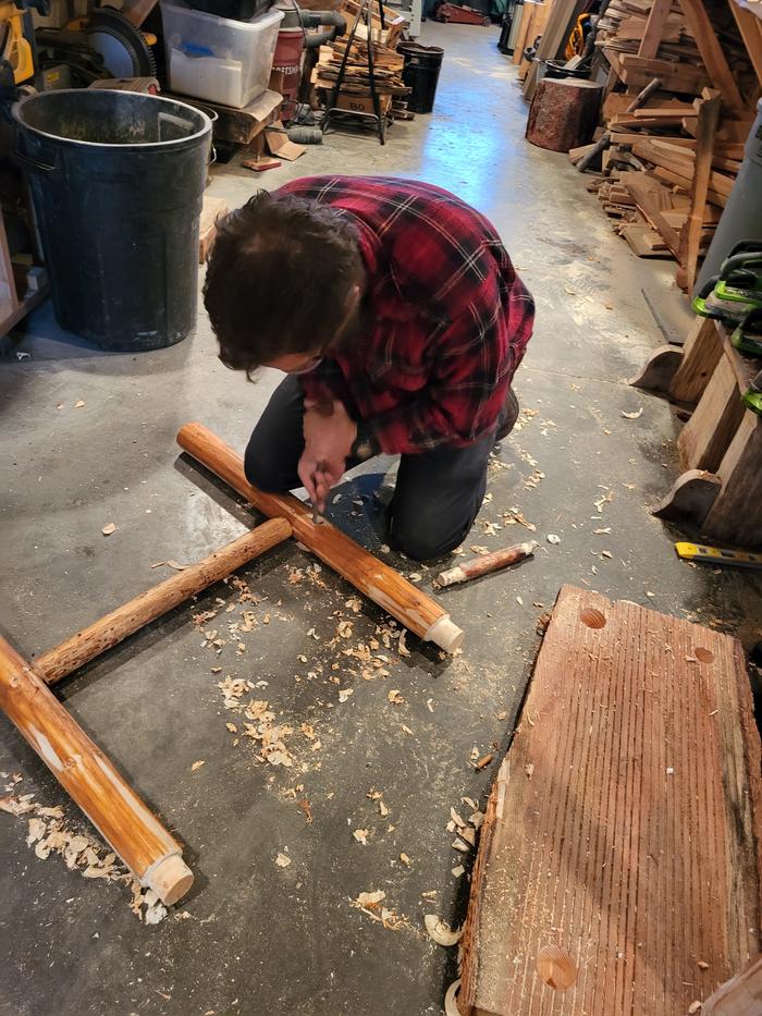 Working the rasp to get the mortises in the legs sized just right :)