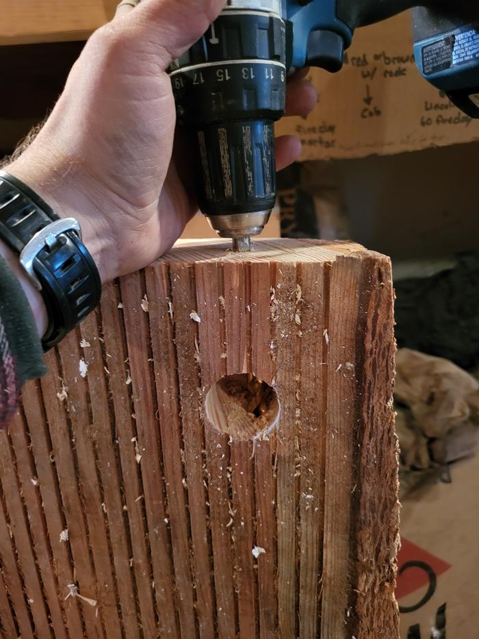 Putting the bore in the size of the table top for the legs...