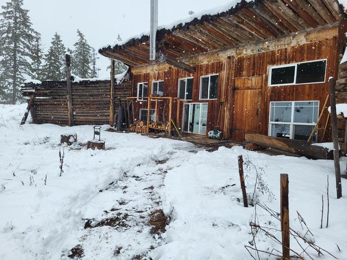 Up to Cooper Cabin to shovel and get the RMH heating things up before guests arrive.