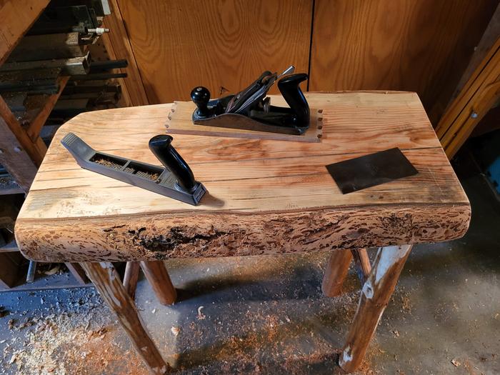 Tools of choice to finish the end table's surface.
