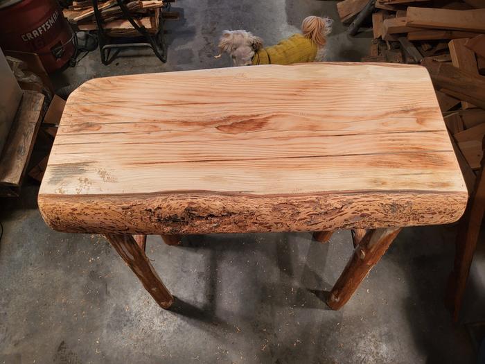 After the first day -- started to expose the beauty in the wood, but some sawmill marks remain.