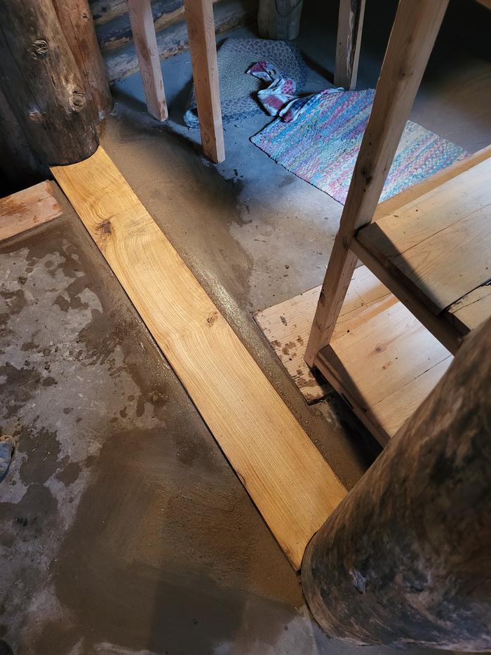 Finish cob on the floor "hiding" our tooling holes to install the plank