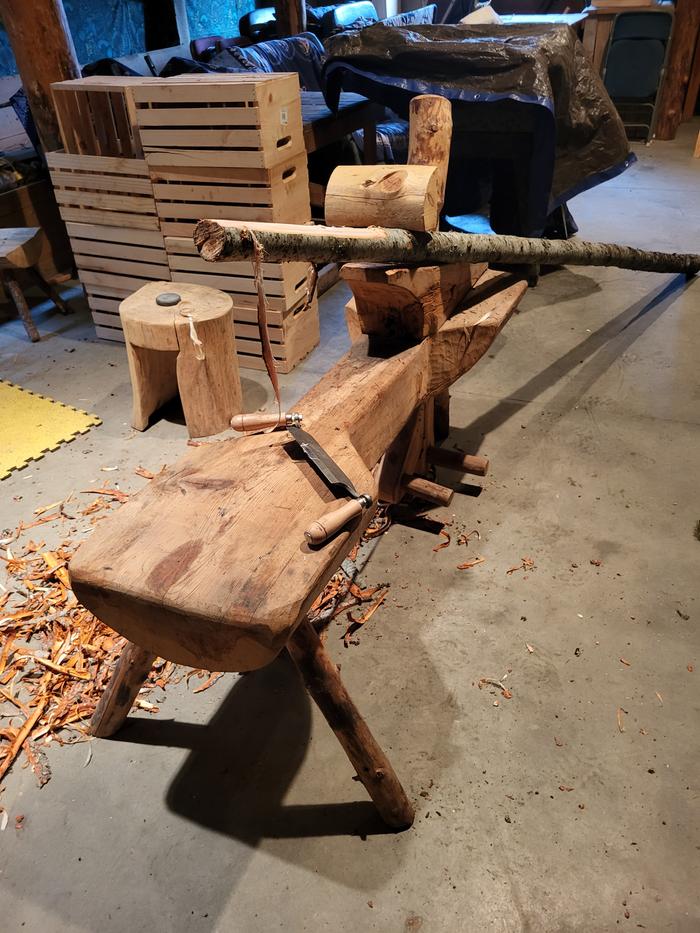 Bodger Bench and draw knife were my next 2 hrs to debark the logs we brought down...