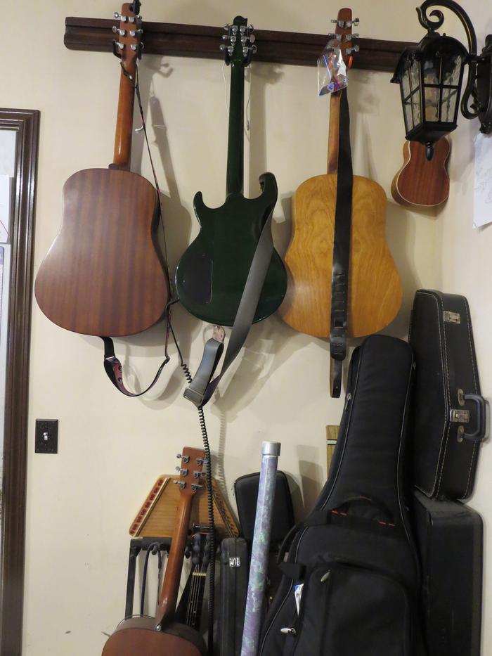 The instrument corner. We hung as many guitars as we could!