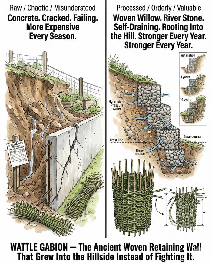 wattle gabion improved hillside