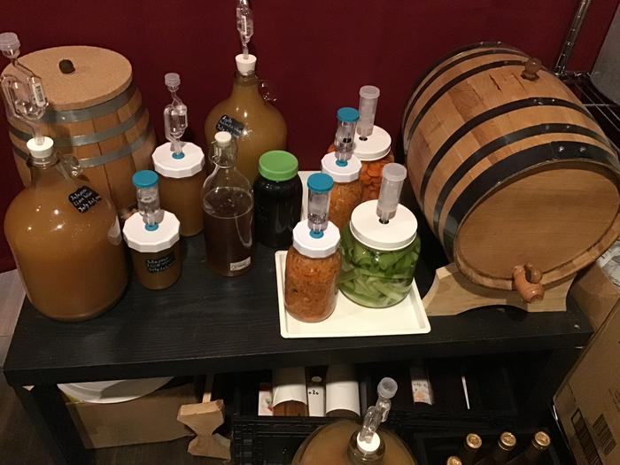 Wine, vinegar and vegetables being fermented
