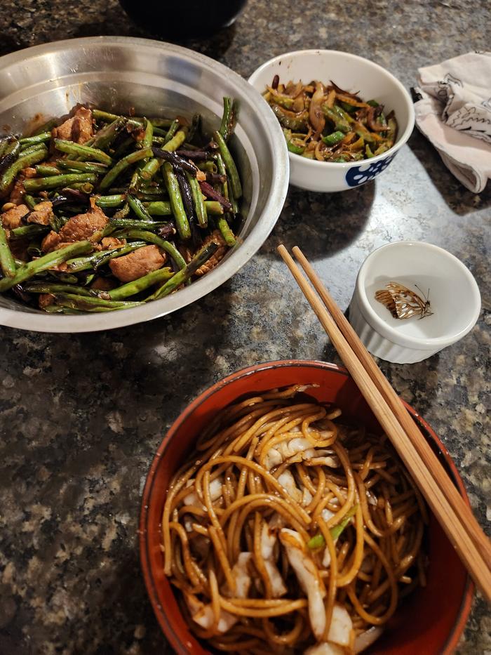 Noodles and bean stirfry