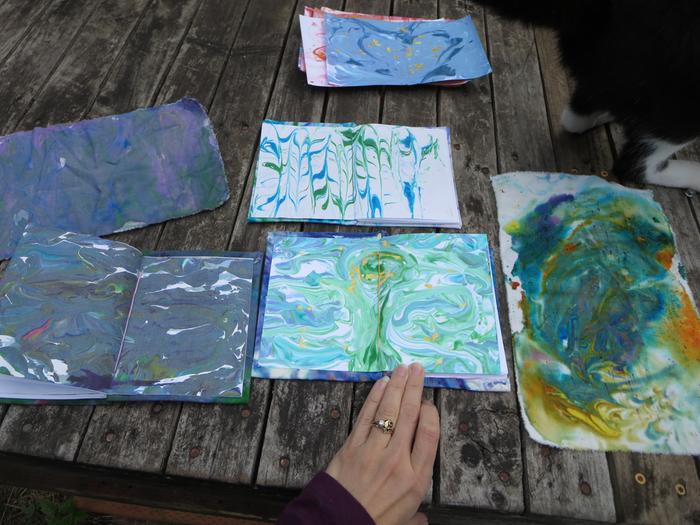 I let the kids pick their color of bookbinding thread, as well as the colors for marbling their paper & covers