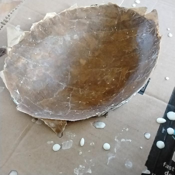 Paper mache in jig cut from cardboard and final inside layer of packing paper