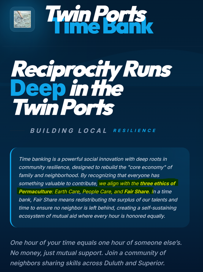 Twin Ports Timebank aligns with permaculture