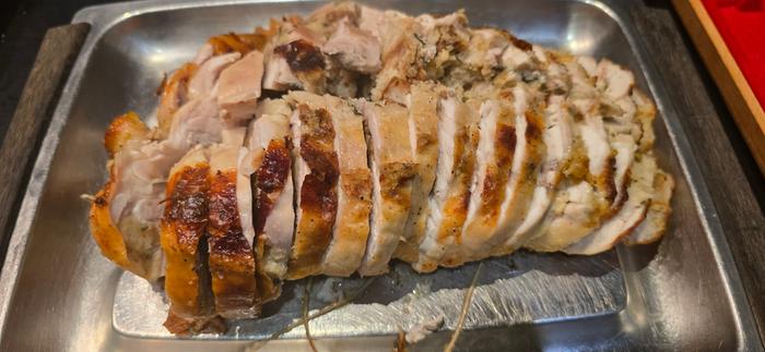 Deboned roast chicken with sage and onion stffing