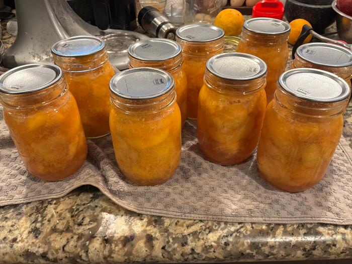 Canned peaches. Not beautiful, because some got overly ripe, but still tasty