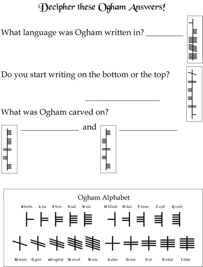 Page 3 (Decipher Ogham worksheet!)