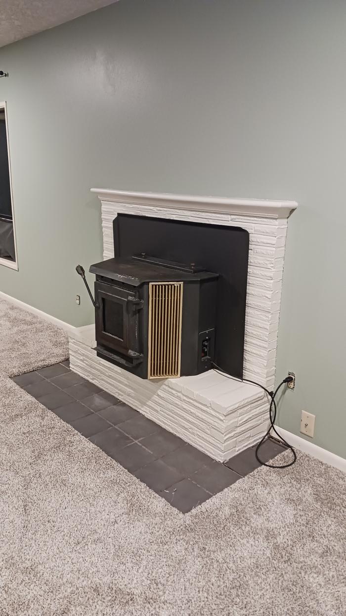 pellet stove insert in the living room