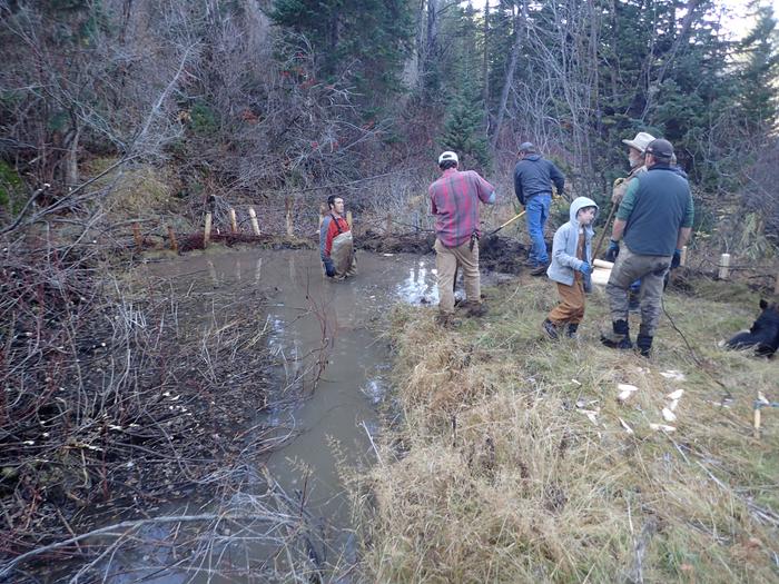 With 8 guys, we built 4 dams by hand in about 8 hours