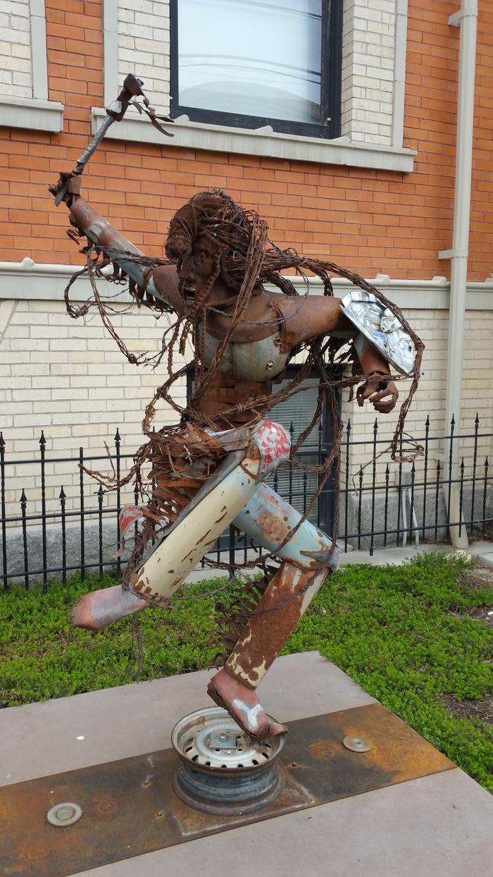 Jay Laber warrior sculpture at Missoula Art Museum's Art Park