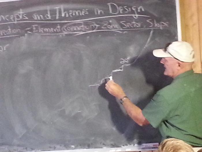 Howie illustrating a terraced slope