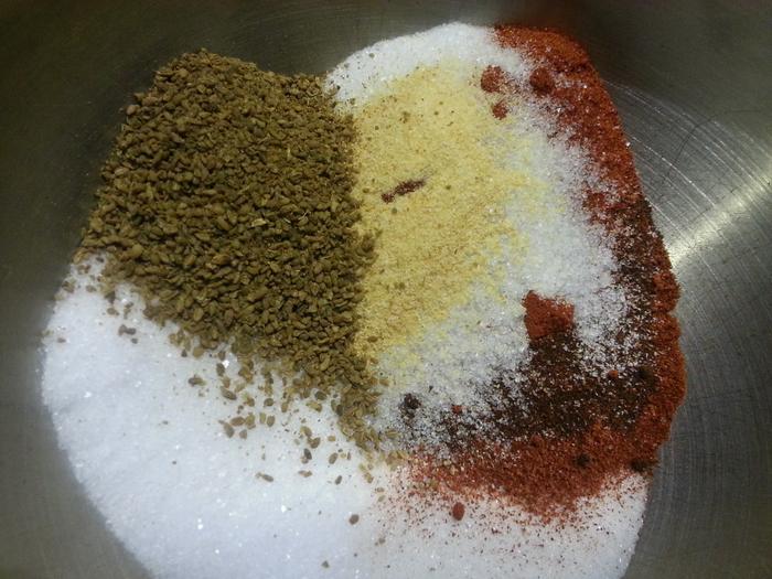 paprika, chili powder, crushed anise, garlic, salt, sugar, ascorbic acid