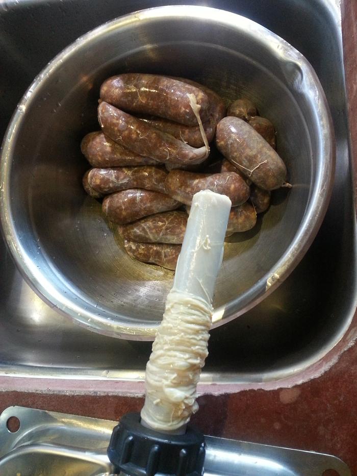 freshly packed sausages