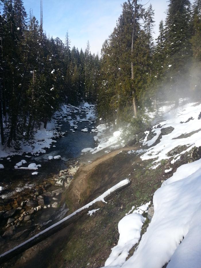 first pool, hot waterfall