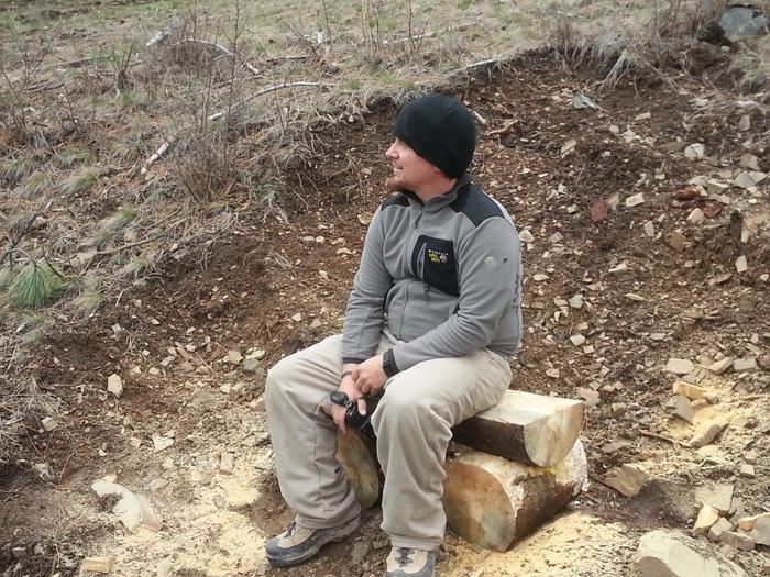 Josh the gapper modelling a 3-log bench