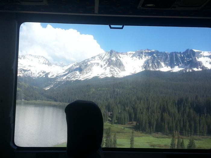 view out the bus window somewhere in colorado