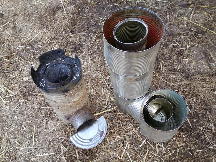 2 rocket stoves built with less than a dollar in materials